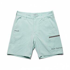 Huk Mens Mint Green Fishing Shorts With Zippered Pockets Size Small